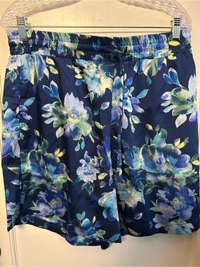 COLLEEN LOPEZ Large Satin Navy Blue Floral Lounge Shorts NWOT